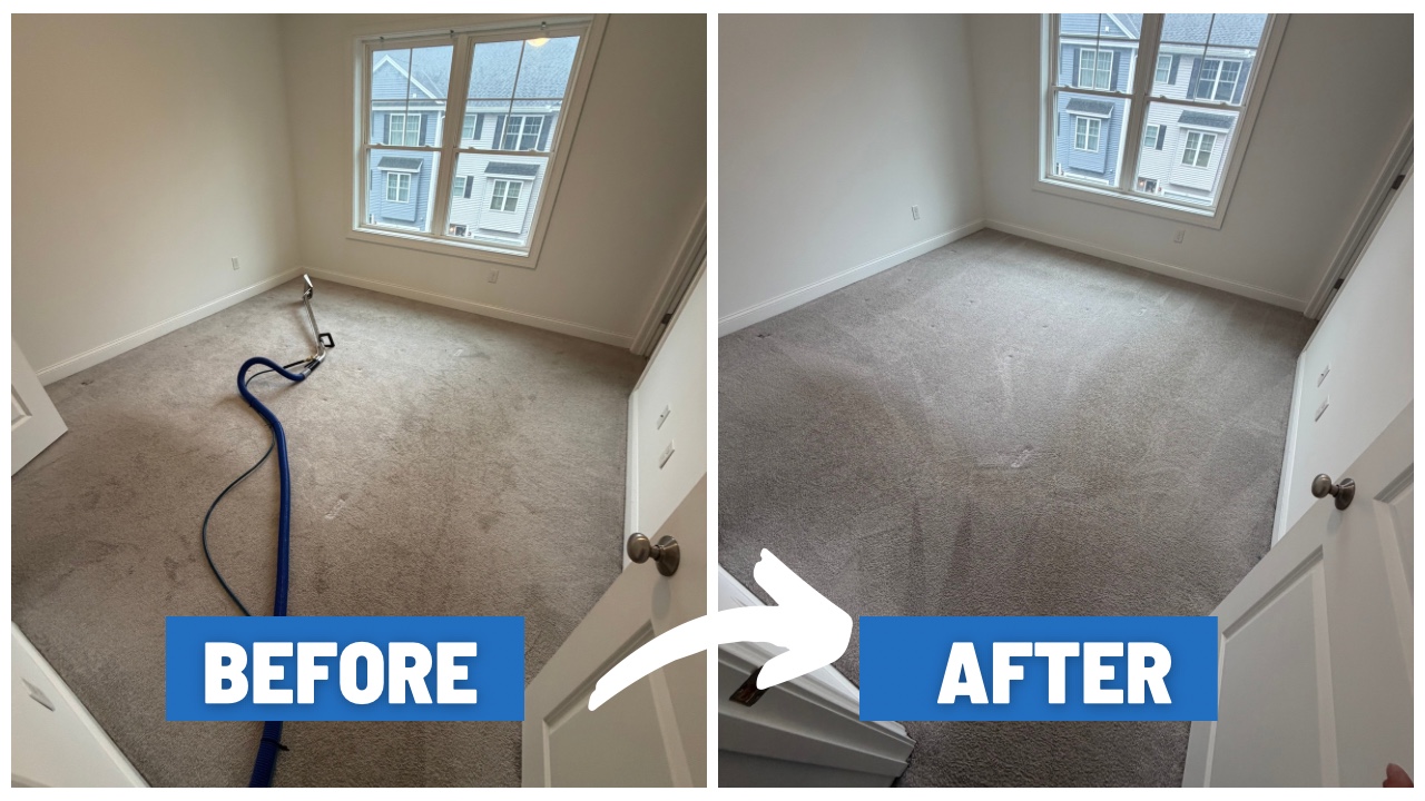 Bedroom carpet before and after professional cleaning in Massachusetts