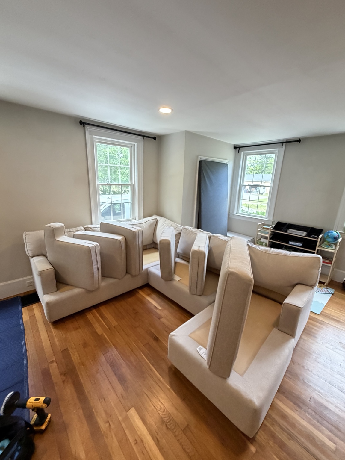 Professionally cleaned sectional sofa with cushions detailed separately