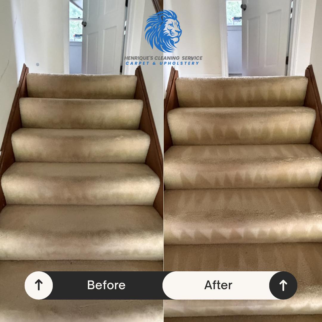 Carpeted stairs before and after professional cleaning
